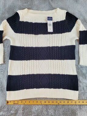 Chaps Cable Knit Sweater Womans Sz 1X 3/4 Sleeve Black & White Color Block Top